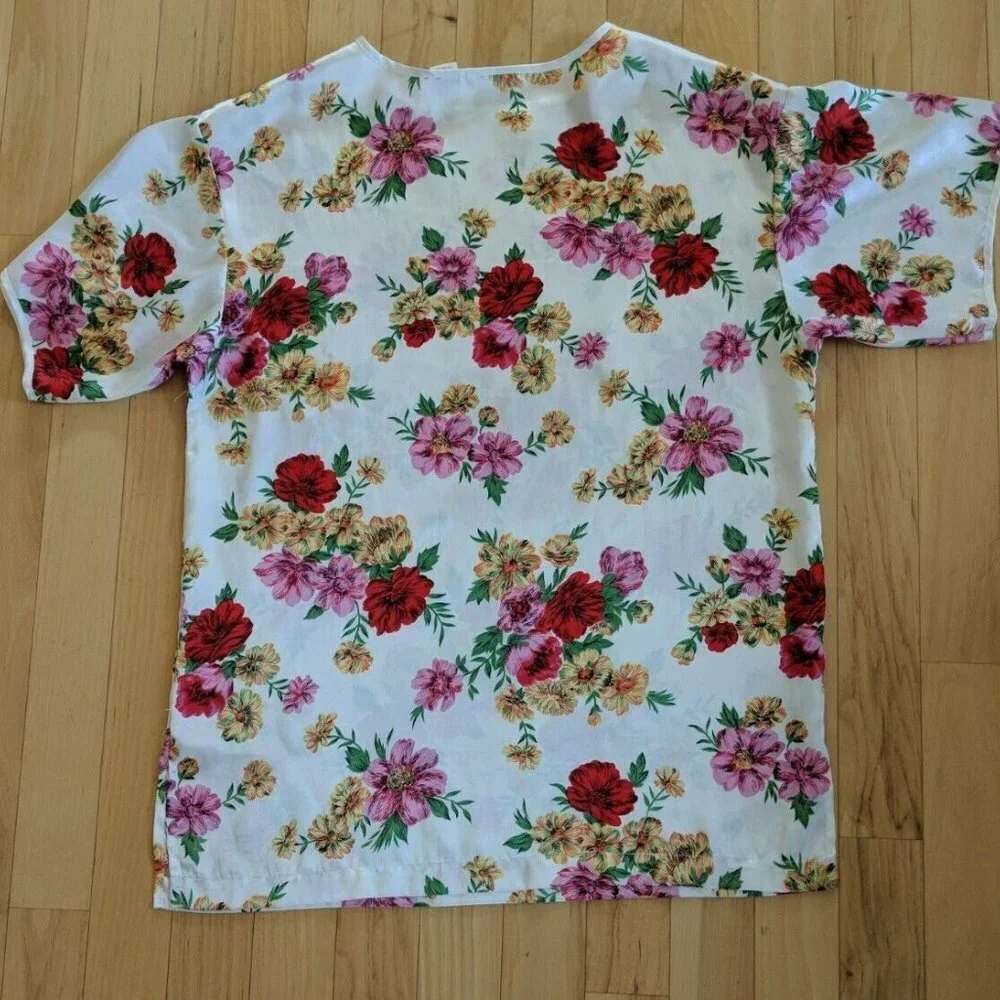 Vintage Victoria's Secret Gold Label Nightgown Floral Print White Short Sleeve S